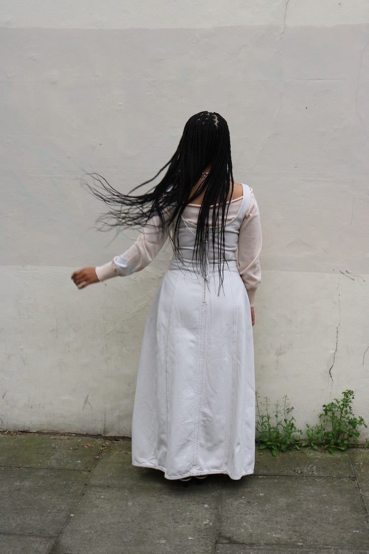 DALA COCOON BUSTIER DENIM DRESS IN SALT