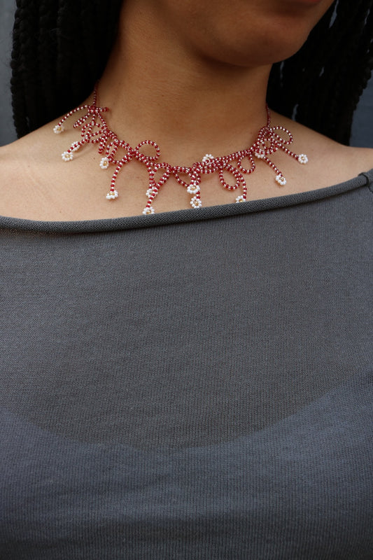 YONA KOHEN BALLERINA BOW NECKLACE IN RED