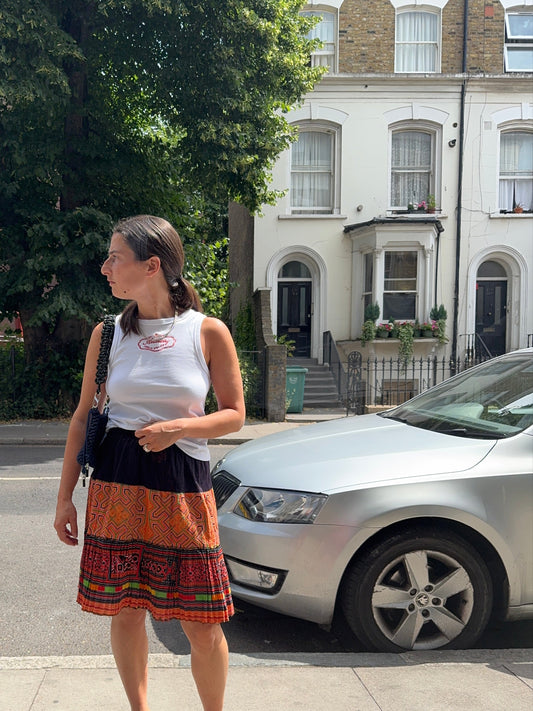 SK VINTAGE EMBROIDERED PLEATED SKIRT