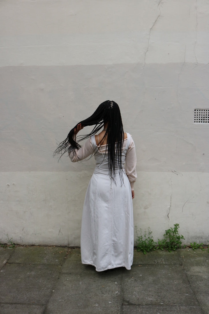 DALA COCOON BUSTIER DENIM DRESS IN SALT