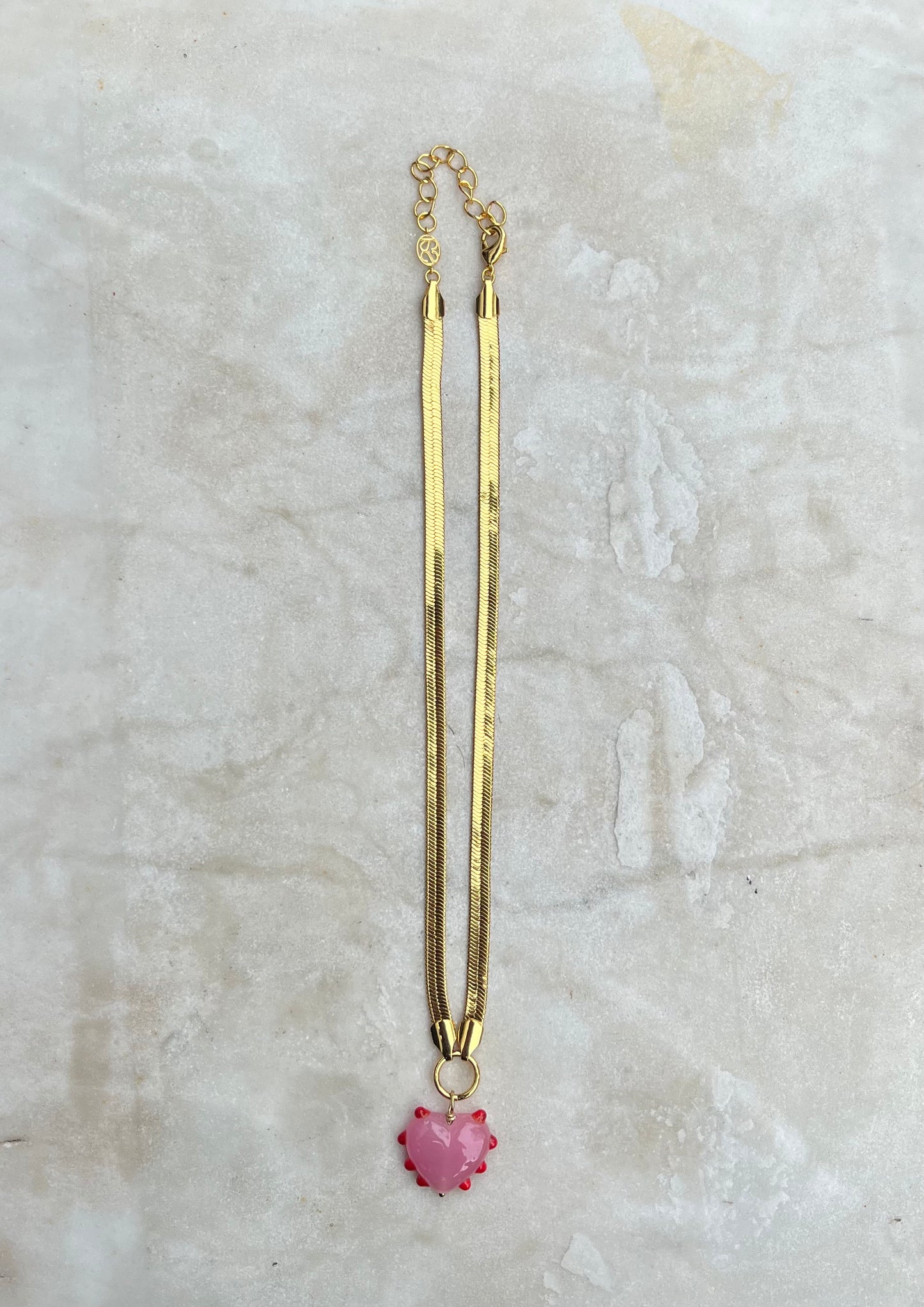 SANDRA ALEXANDRA MILAGROS HEART SNAKE CHAIN NECKLACE PINK & RED