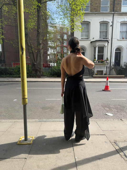 UNA HAYDE BLACK HALTER NECK EIRA DRESS