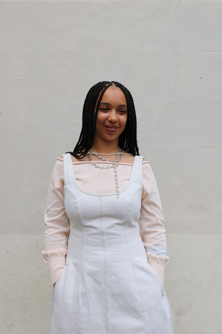 DALA COCOON BUSTIER DENIM DRESS IN SALT