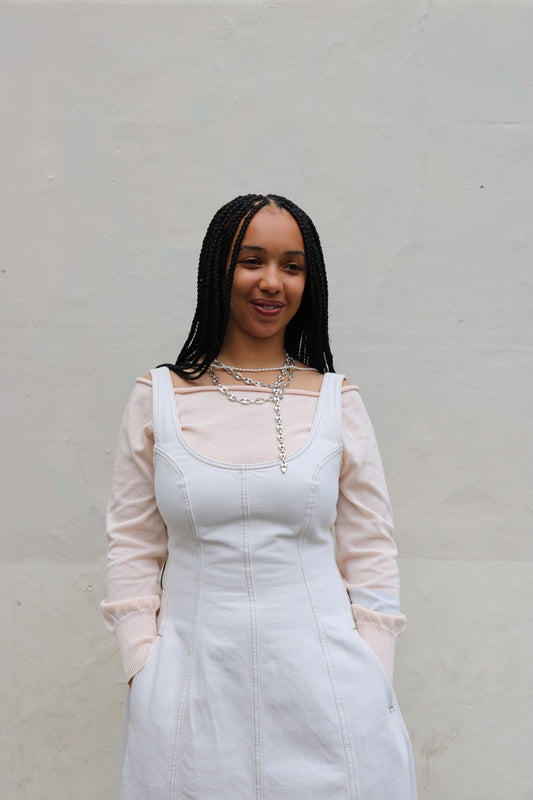 DALA COCOON BUSTIER DENIM DRESS IN SALT