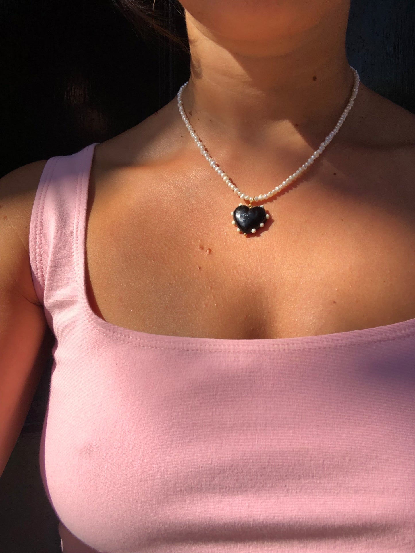 SANDRA ALEXANDRA MILAGROS HEART AND PEARL NECKLACE