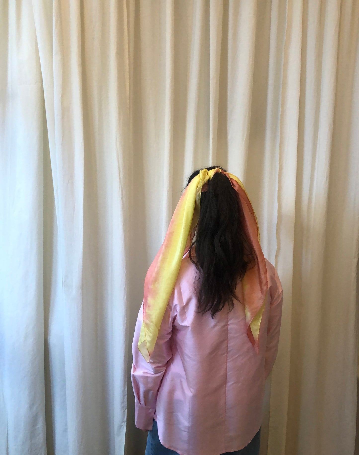SLOW AND SOW SILK SCARF PINK AND YELLOW