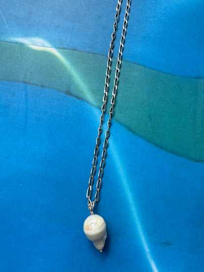 SACROSANCT STERLING SILVER AND PEARL PENDANT NECKLACE