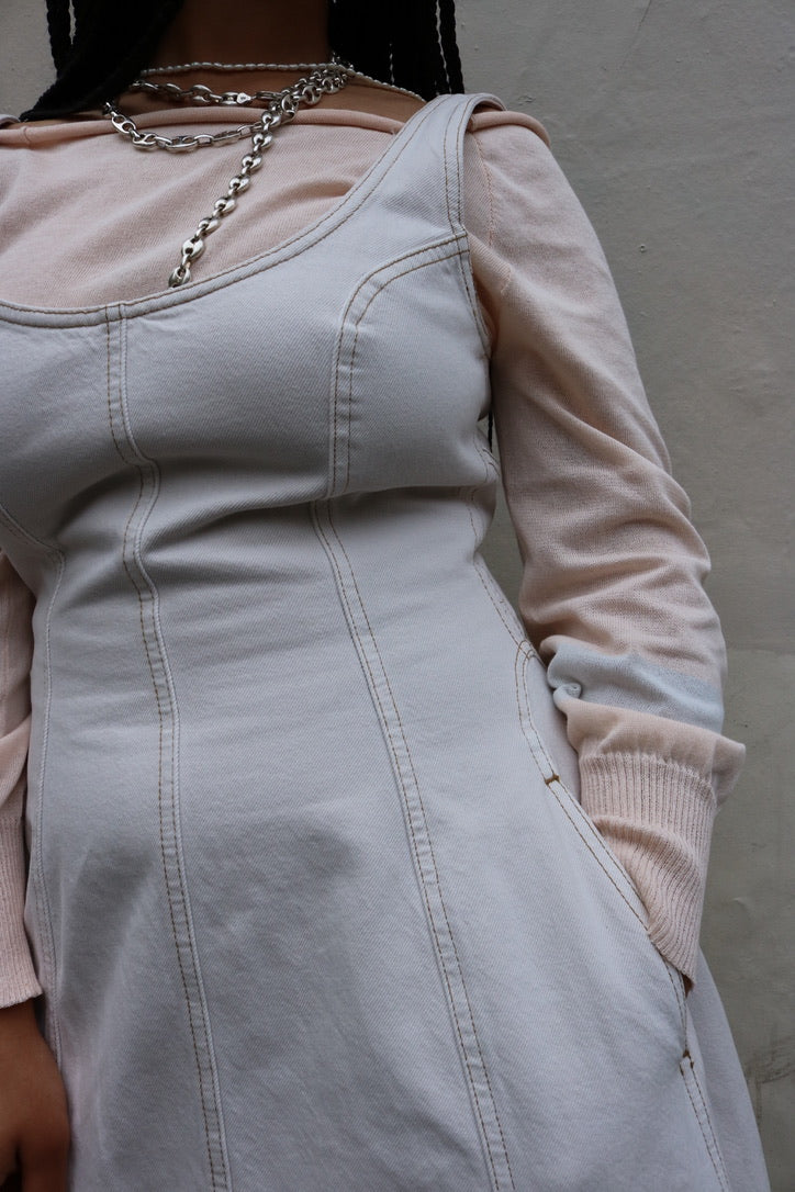 DALA CACOON BUSTIER DENIM DRESS IN SALT