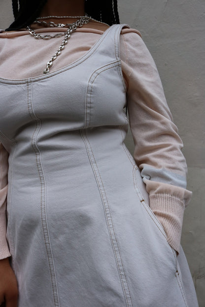 DALA CACOON BUSTIER DENIM DRESS IN SALT
