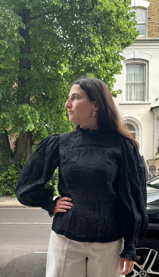 SK VINTAGE 1970s COTTON LACE TOP BLACK