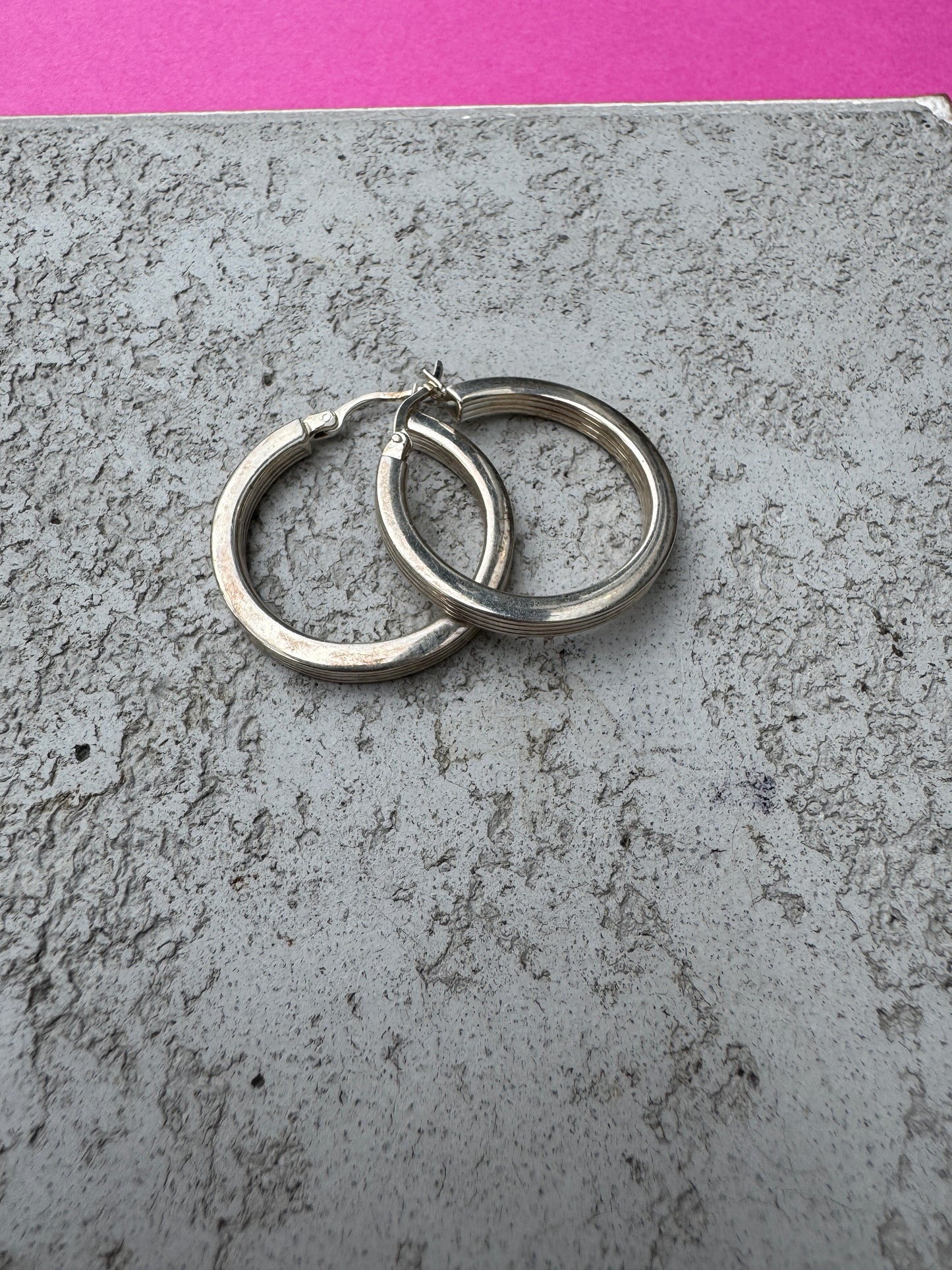 SACROSANCT RIDGED EDGE SILVER HOOPS