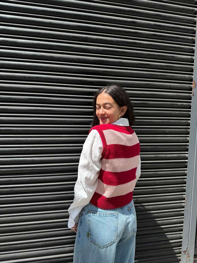 HAF STUDIO STRIPE VEST PINK AND RED