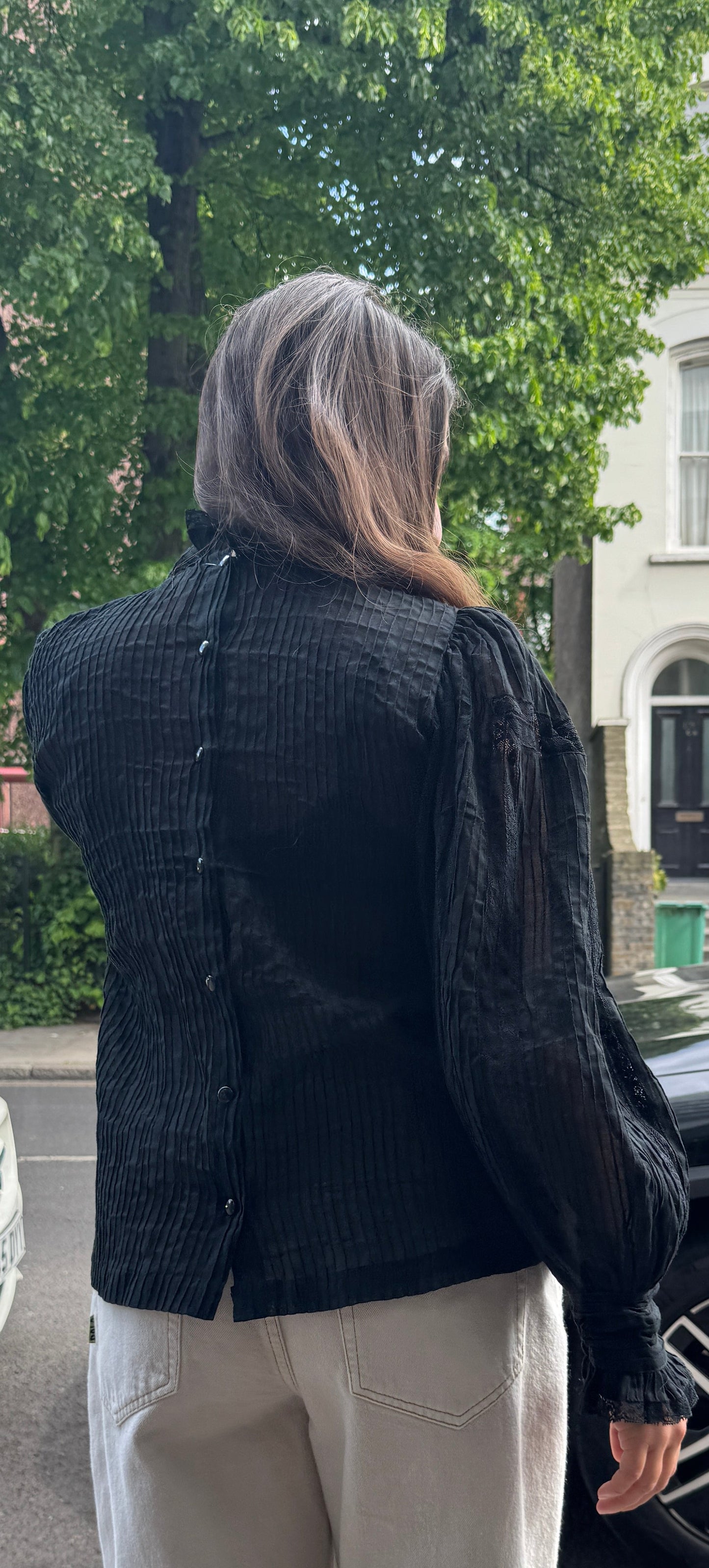 SK VINTAGE 1970s COTTON LACE TOP BLACK