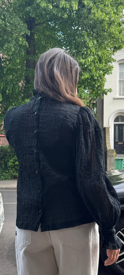 SK VINTAGE 1970s COTTON LACE TOP BLACK