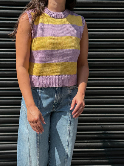 HAF STUDIO STRIPE KNIT VEST PURPLE AND YELLOW