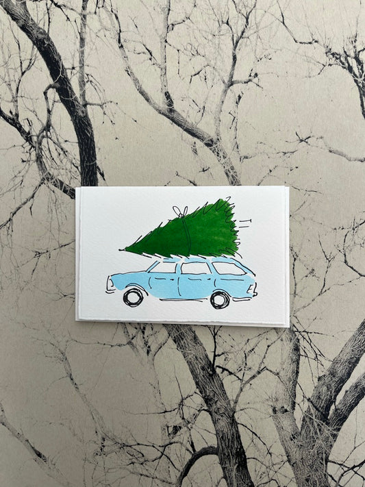 SCRIBBLE & DAUB CAR AND XMAS TREE CARD