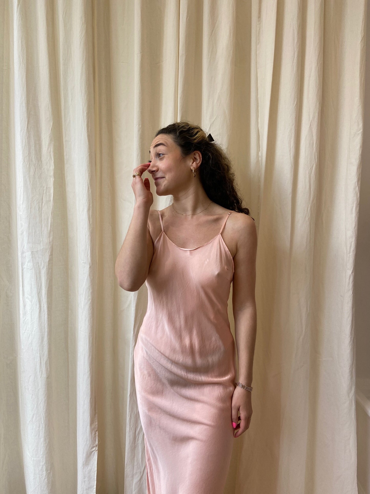 UNURTH PEACH SILK DRESS