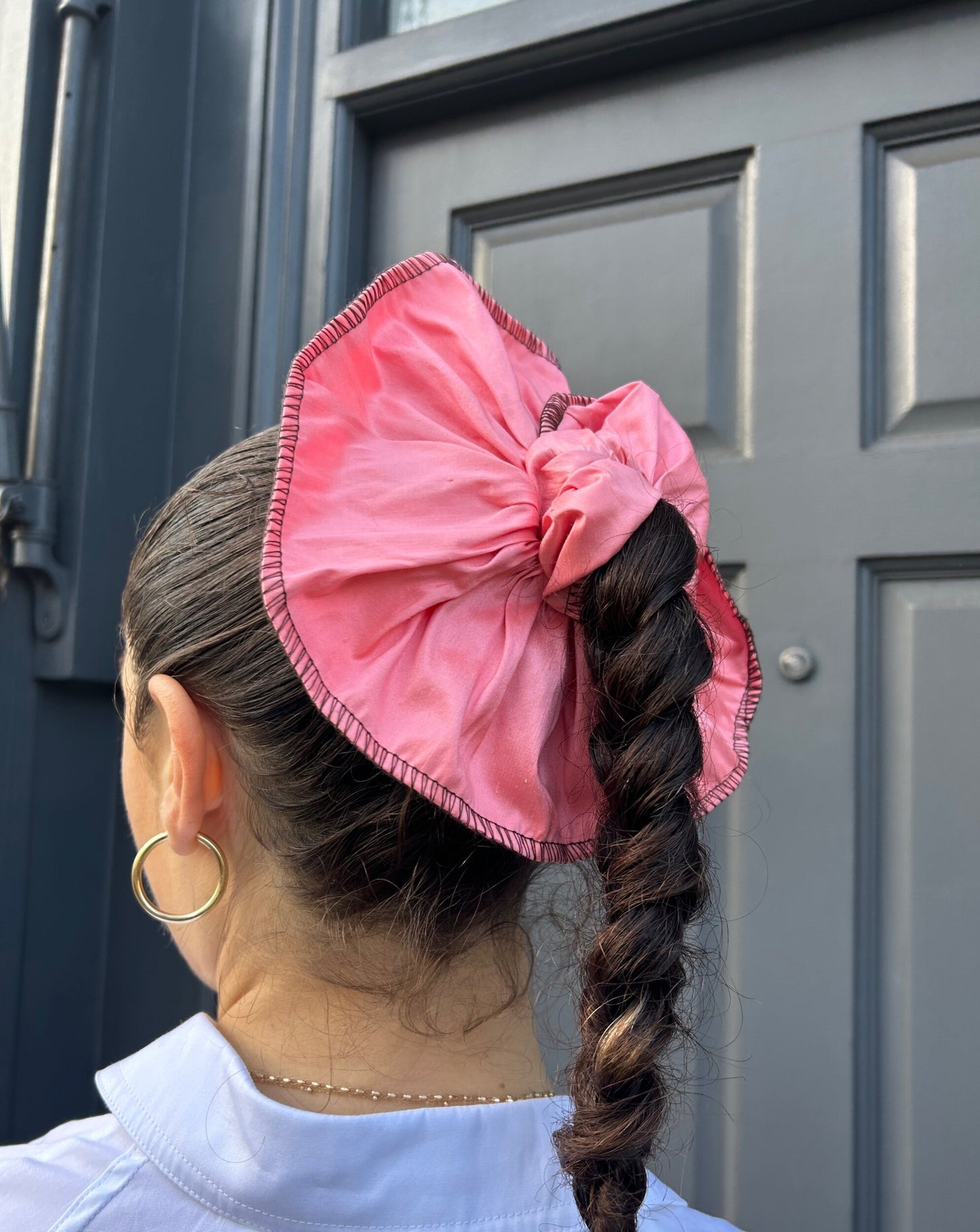 BIG SILK SCRUNCHIE PINK AND BROWN