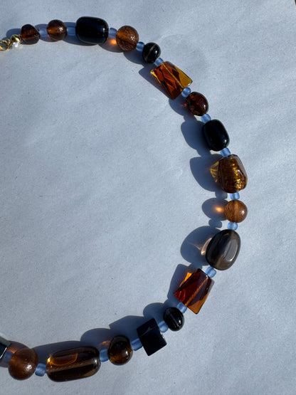 BEADING FOR PALESTINE CHUNKY NECKLACE BROWN