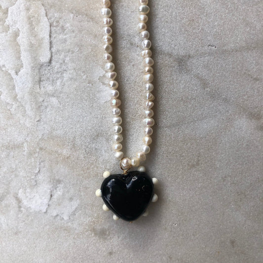 SANDRA ALEXANDRA MILAGROS HEART AND PEARL NECKLACE