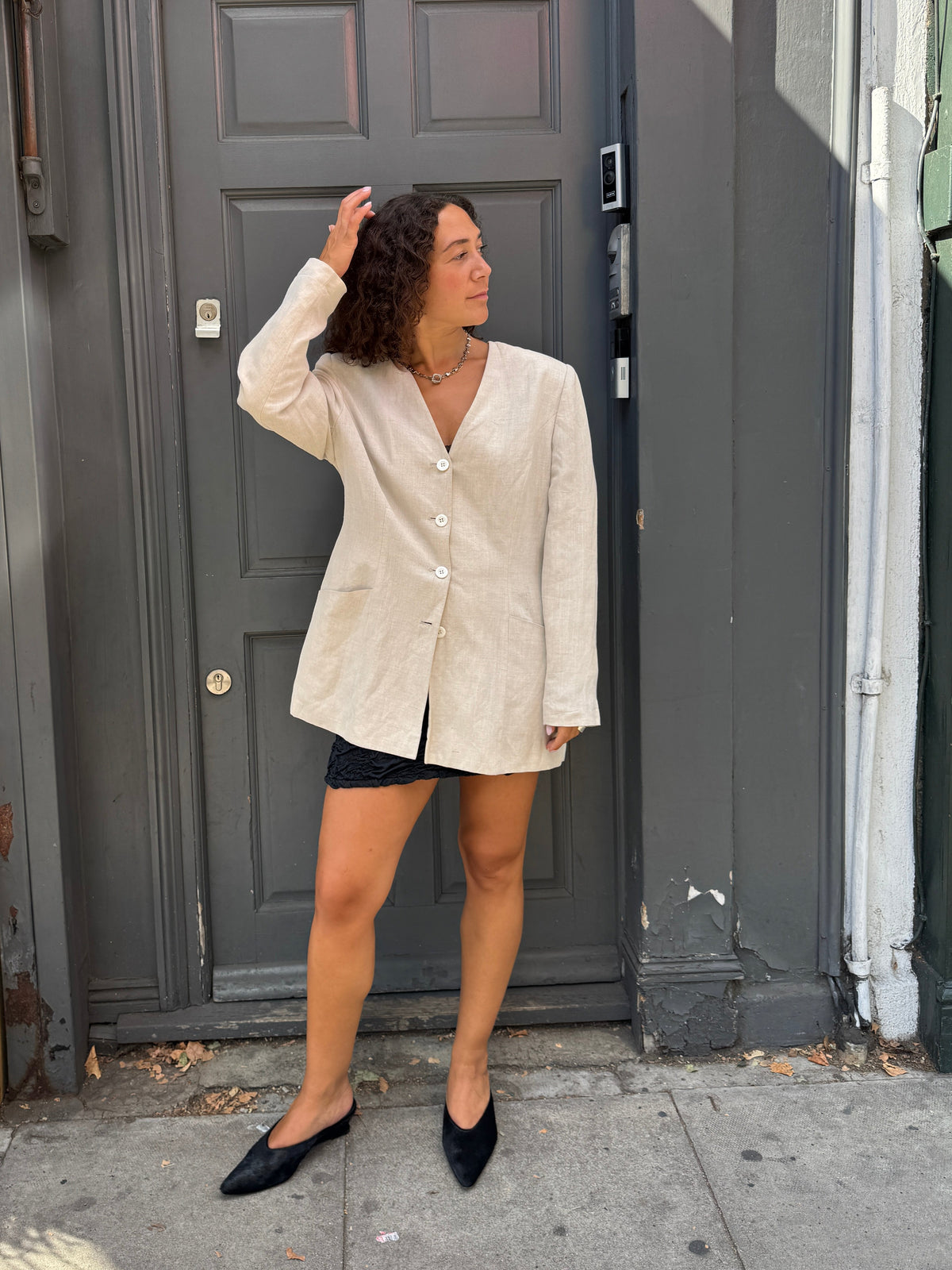 WOLF AND GYPSY 80S CUT-OUT LINEN BLAZER
