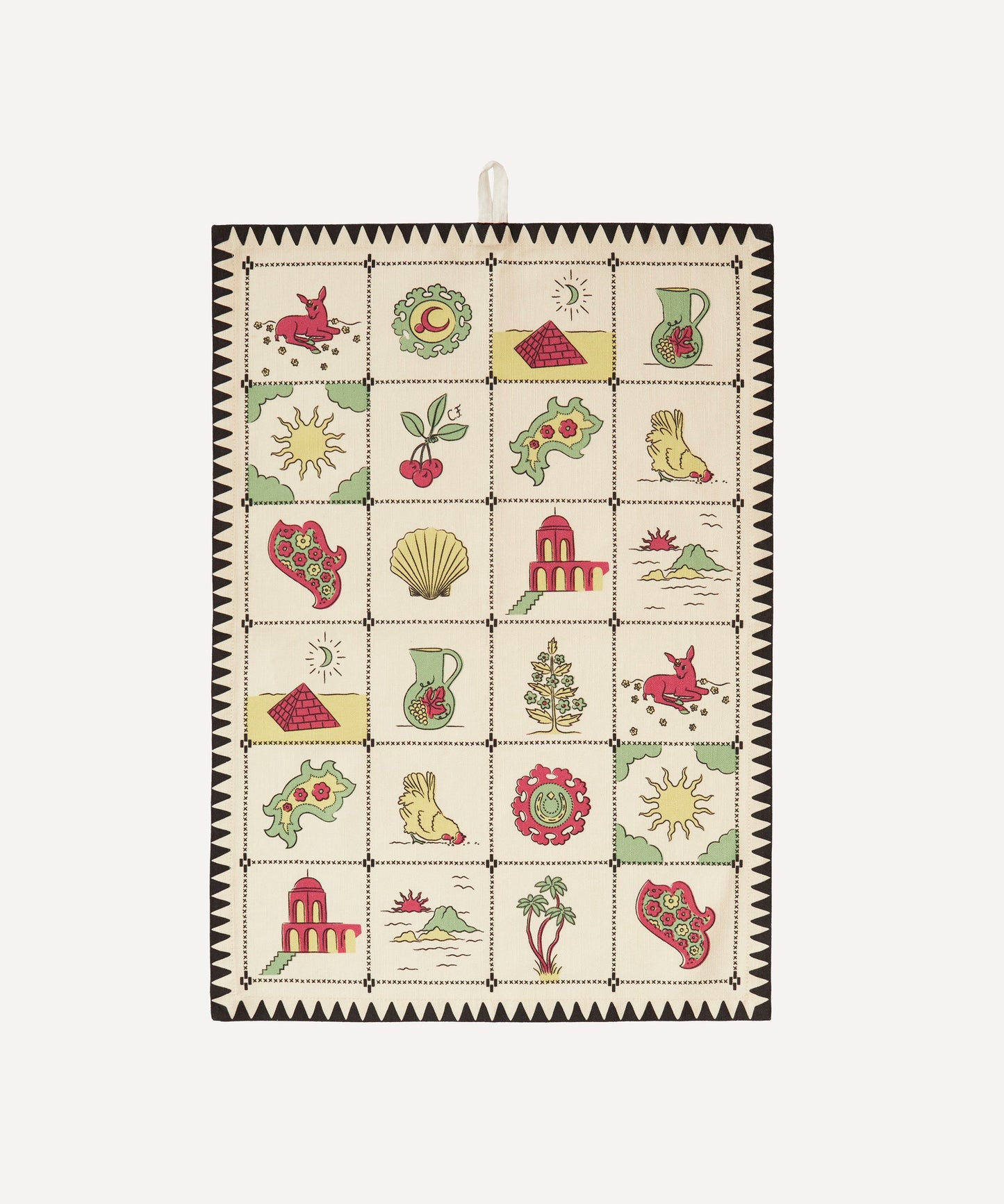 CHERRY FLIPS REDWORK TEA TOWEL BLACK