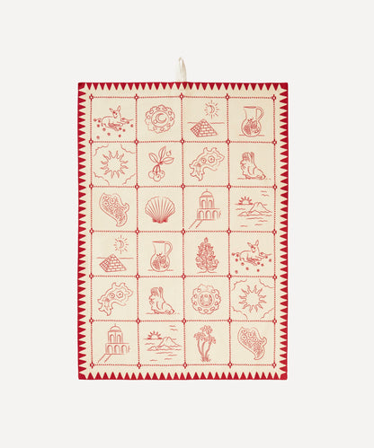 CHERRY FLIPS REDWORK TEA TOWEL RED