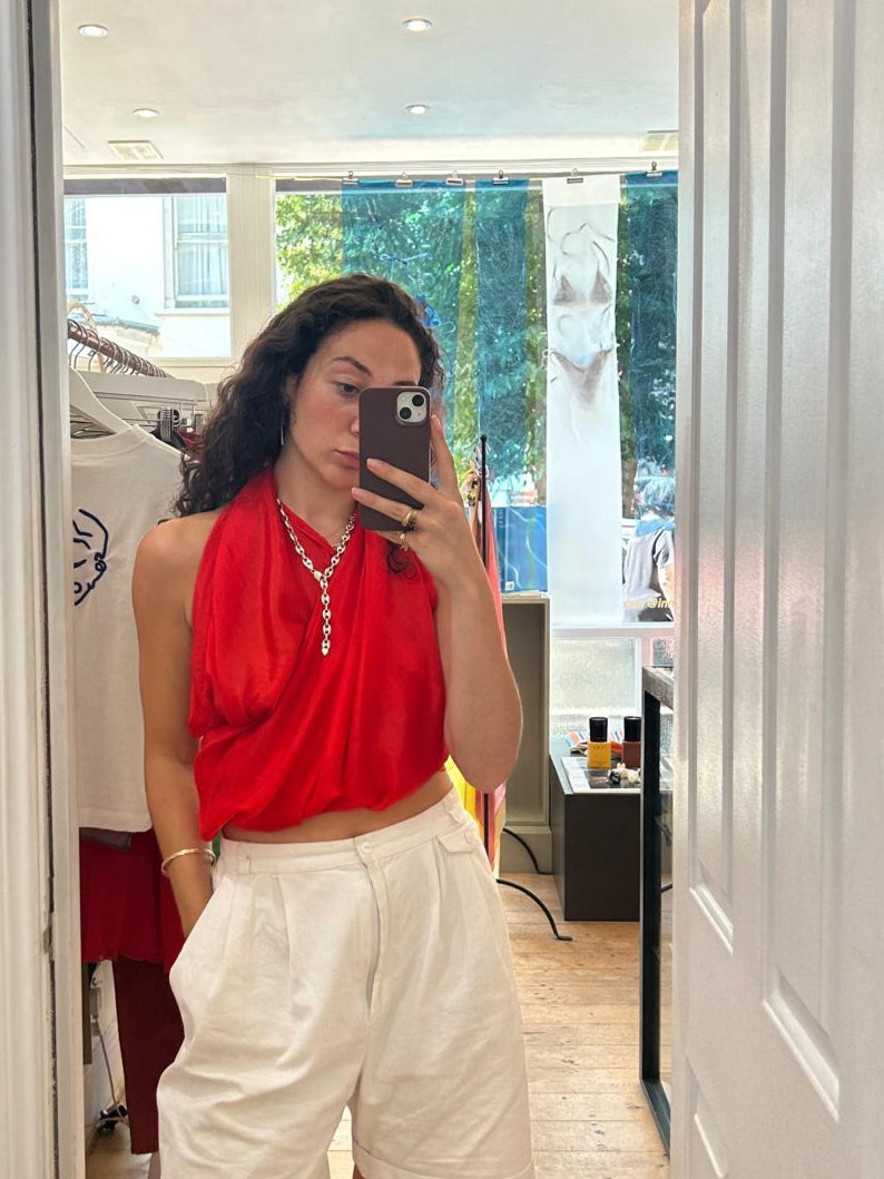 SLOW AND SOW SILK SCARF RED