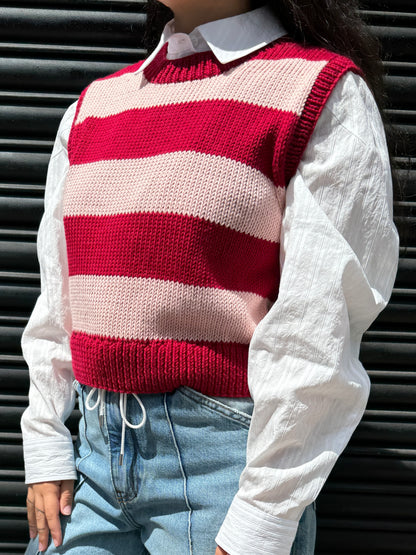 HAF STUDIO STRIPE VEST PINK AND RED