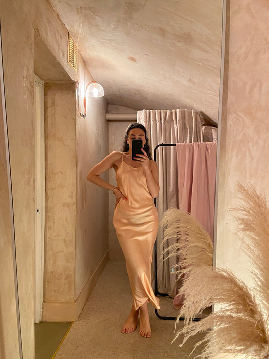 UNURTH PEACH SILK DRESS