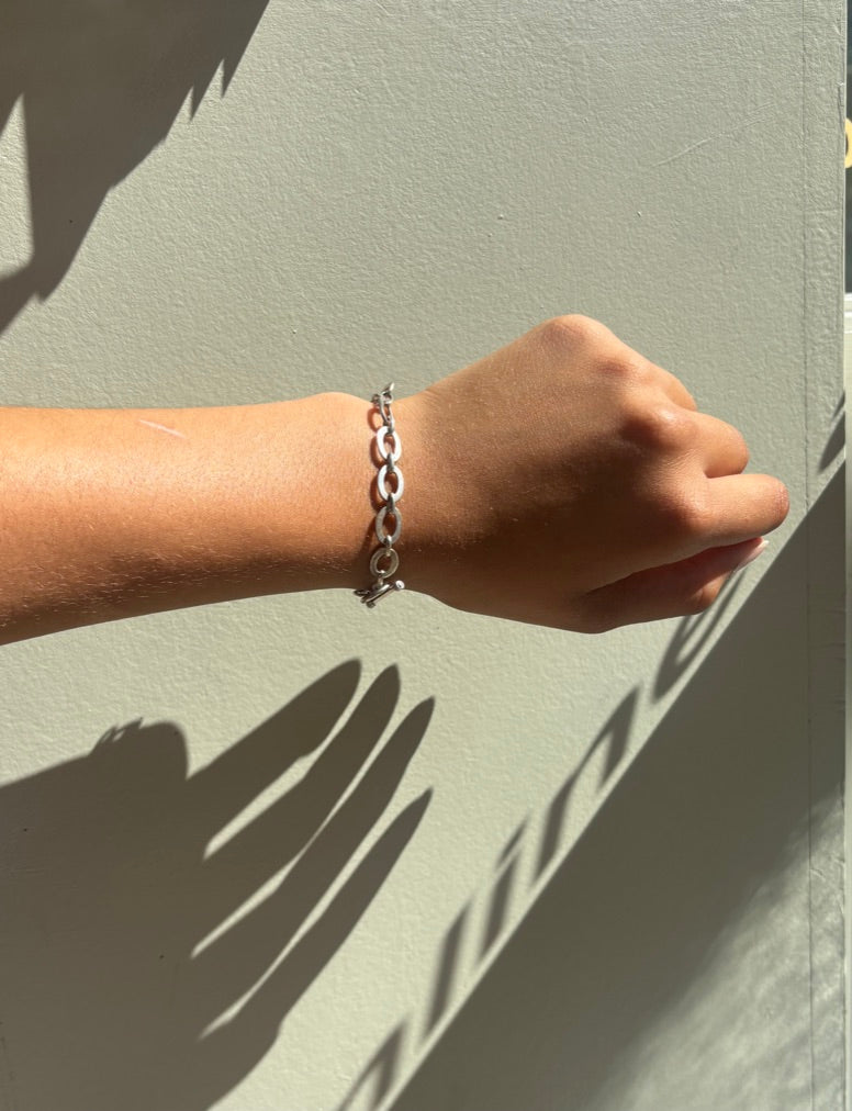 SANCROSANCT 925 SILVER OVAL T-BAR  BRACELET