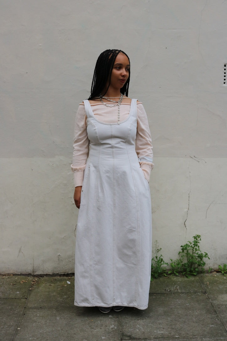 DALA CACOON BUSTIER DENIM DRESS IN SALT