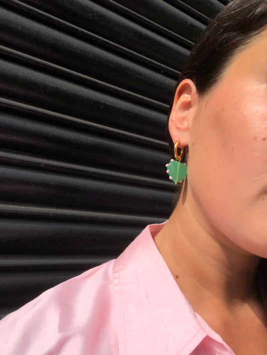 SANDRA ALEXANDRA MILAGROS HEART EARRINGS JADE GREEN AND PINK