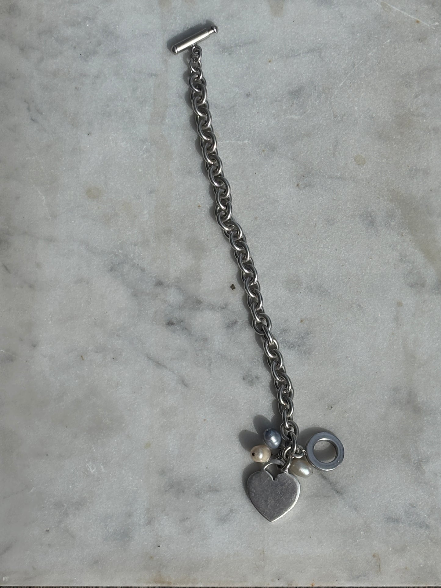 SACROSANCT HEART AND PEARL CHARM BRACELET
