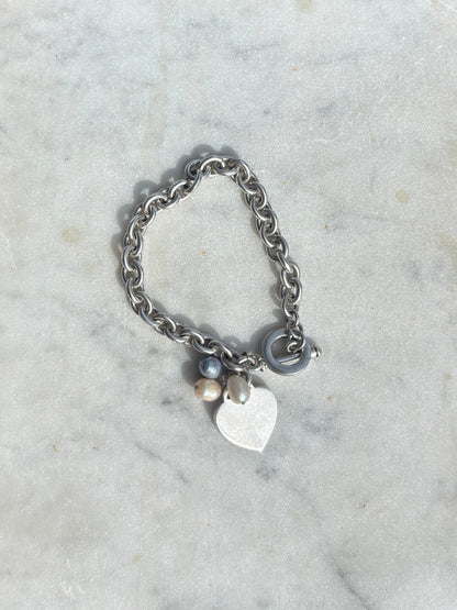 SACROSANCT HEART AND PEARL CHARM BRACELET