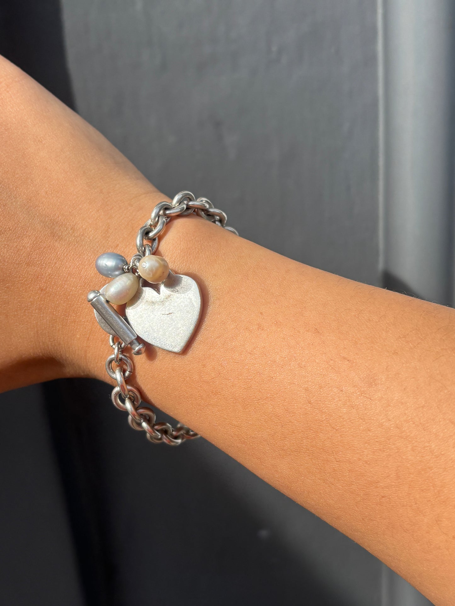 SACROSANCT HEART AND PEARL CHARM BRACELET