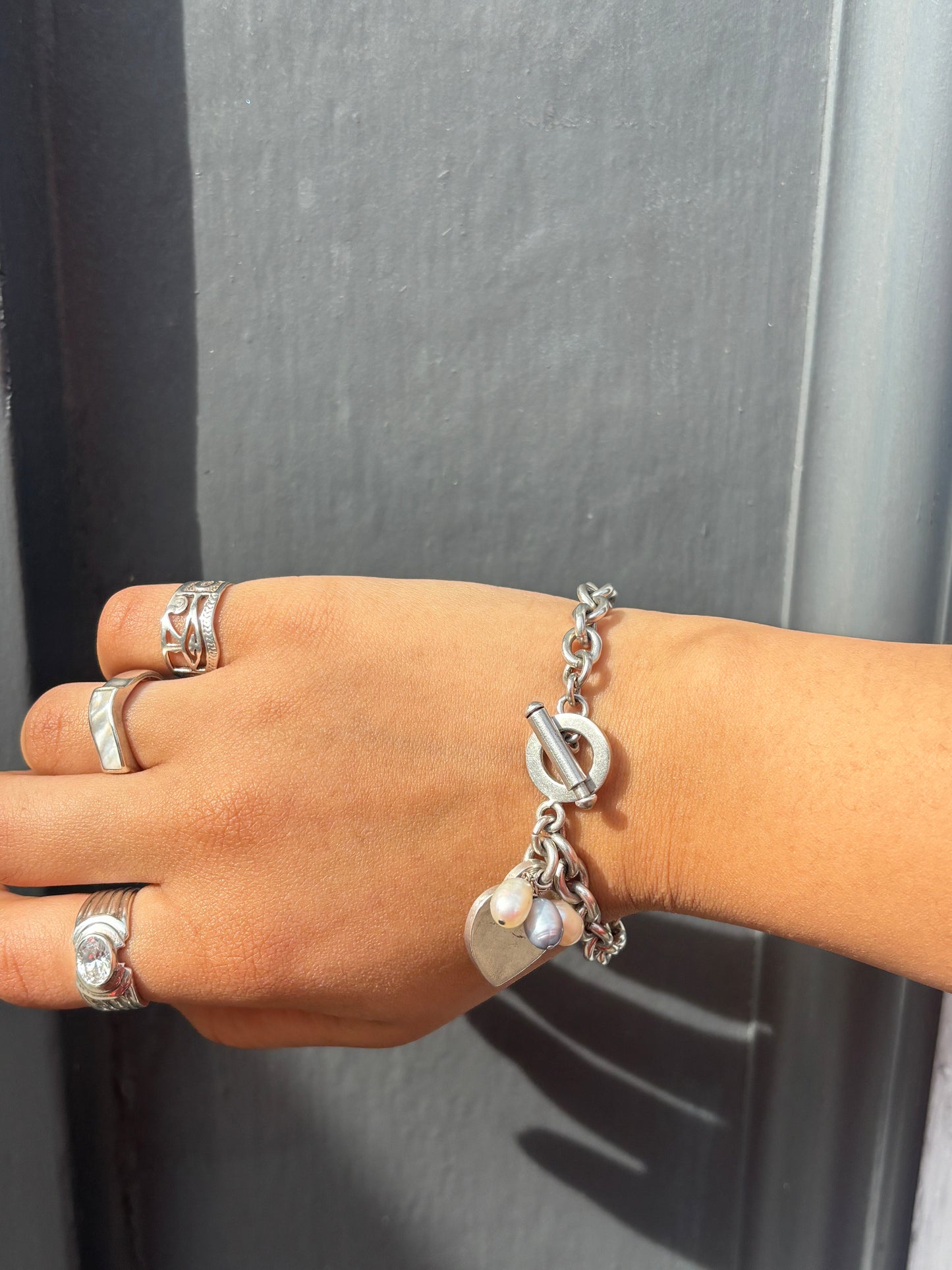 SACROSANCT HEART AND PEARL CHARM BRACELET