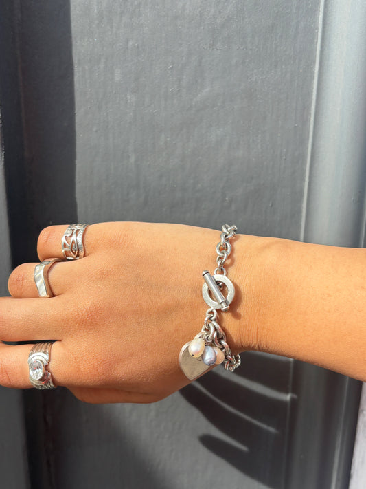 SACROSANCT HEART AND PEARL CHARM BRACELET