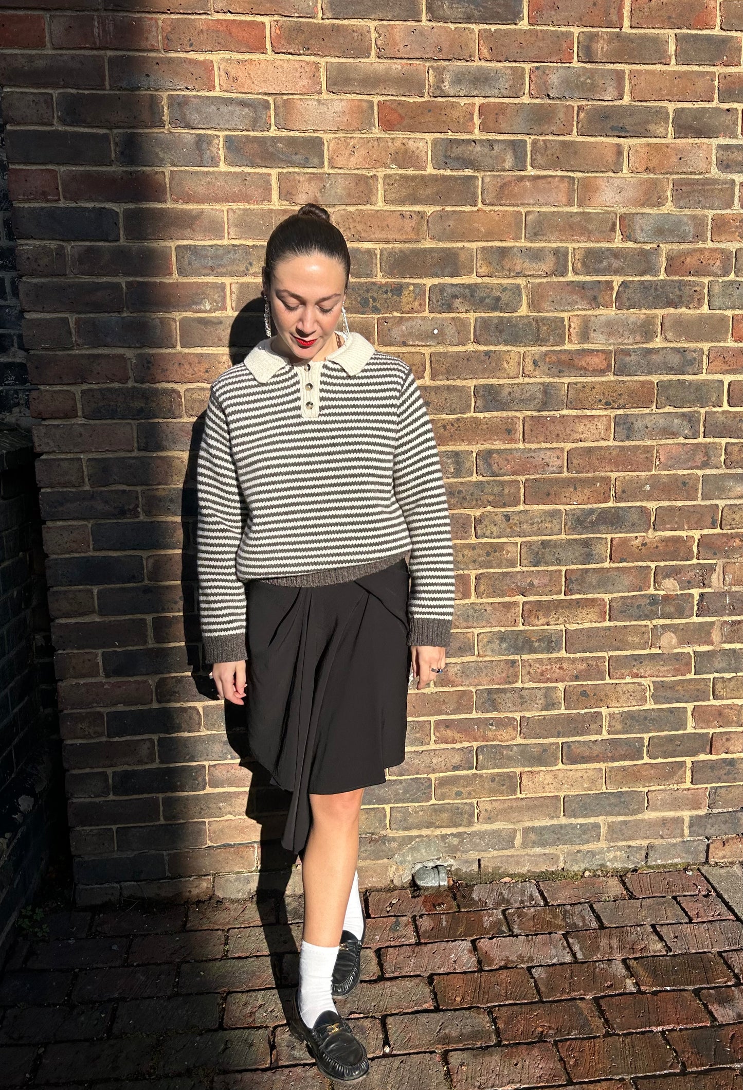 YETTON POLO WITH COLLAR GREY AND CREAM