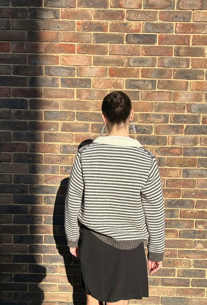 YETTON POLO WITH COLLAR GREY AND CREAM